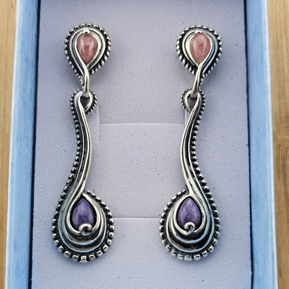 Carolyn Pollack Sterling Silver 925 Gemstone Dangle Earrings - Picture 2 of 7